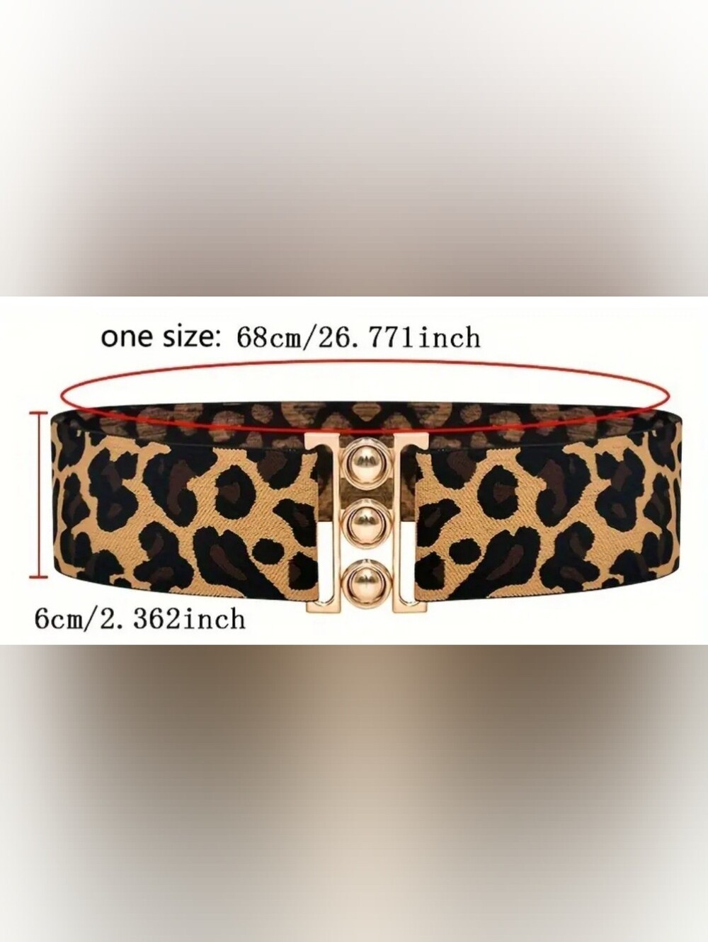 Leopard Print Stretch Waist Belt with Gold-Tone Buckle - Picture 2 of 2